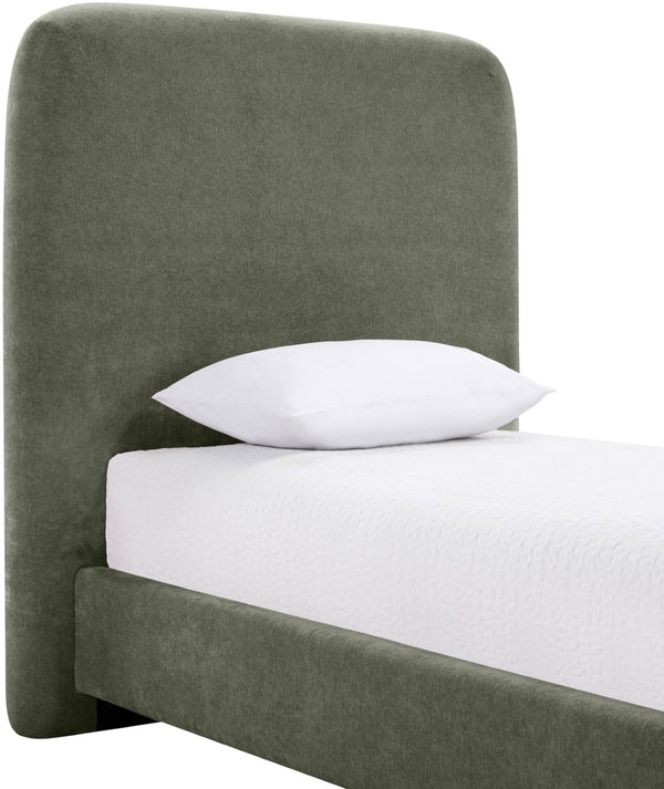 Meridian Furniture Fira Upholstered Twin Bed Soft Curved Headboard for Modern and Contemporary Bedrooms Green Chenille Fabric B1222Green-T