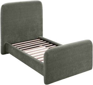 Meridian Furniture Fira Upholstered Twin Bed Soft Curved Headboard for Modern and Contemporary Bedrooms Green Chenille Fabric B1222Green-T