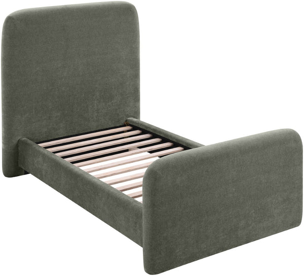 Meridian Furniture Fira Upholstered Twin Bed Soft Curved Headboard for Modern and Contemporary Bedrooms Green Chenille Fabric B1222Green-T