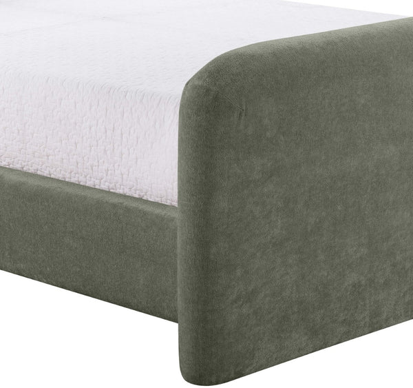 Meridian Furniture Fira Upholstered Twin Bed Soft Curved Headboard for Modern and Contemporary Bedrooms Green Chenille Fabric B1222Green-T