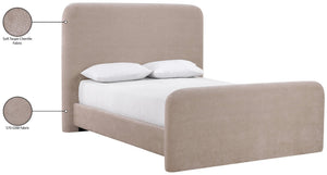 Meridian Furniture Fira Upholstered Full Bed with Curved Headboard and Tailored Frame for Modern Bedrooms Taupe Chenille Fabric B1222Taupe-F