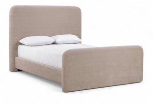Meridian Furniture Fira Upholstered Full Bed with Curved Headboard and Tailored Frame for Modern Bedrooms Taupe Chenille Fabric B1222Taupe-F