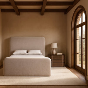 Meridian Furniture Fira Upholstered Full Bed with Curved Headboard and Tailored Frame for Modern Bedrooms Taupe Chenille Fabric B1222Taupe-F