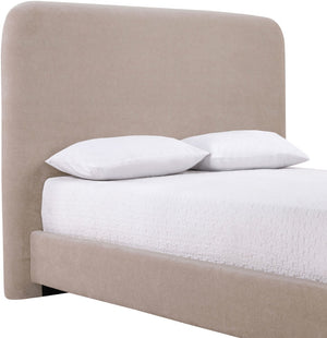 Meridian Furniture Fira Upholstered Full Bed with Curved Headboard and Tailored Frame for Modern Bedrooms Taupe Chenille Fabric B1222Taupe-F