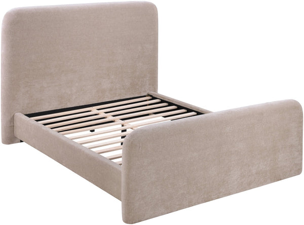 Meridian Furniture Fira Upholstered Full Bed with Curved Headboard and Tailored Frame for Modern Bedrooms Taupe Chenille Fabric B1222Taupe-F