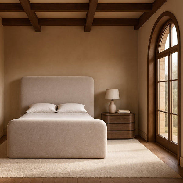 Meridian Furniture Fira King Upholstered Bed with Curved Headboard and Plush Fabric for Modern Bedroom Style Taupe Chenille Fabric B1222Taupe-K
