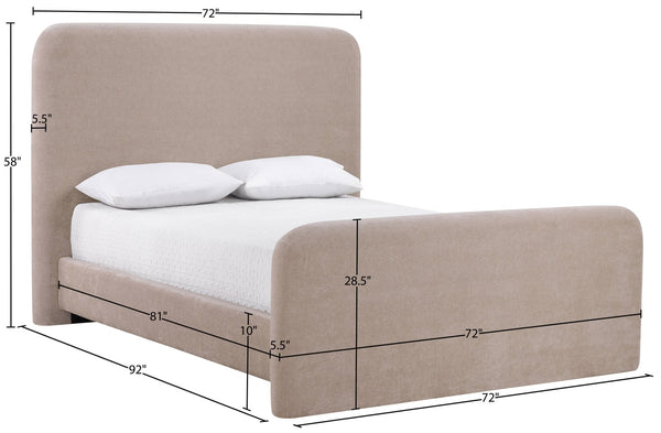 Meridian Furniture Fira Queen Upholstered Platform Bed Curved Headboard Soft Modern Bedroom Frame Taupe Chenille Fabric B1222Taupe-Q