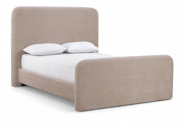 Meridian Furniture Fira Queen Upholstered Platform Bed Curved Headboard Soft Modern Bedroom Frame Taupe Chenille Fabric B1222Taupe-Q