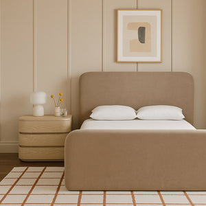 Meridian Furniture Fira Queen Upholstered Platform Bed Curved Headboard Soft Modern Bedroom Frame Taupe Chenille Fabric B1222Taupe-Q