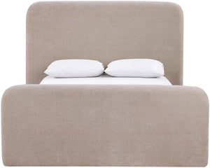 Meridian Furniture Fira Queen Upholstered Platform Bed Curved Headboard Soft Modern Bedroom Frame Taupe Chenille Fabric B1222Taupe-Q