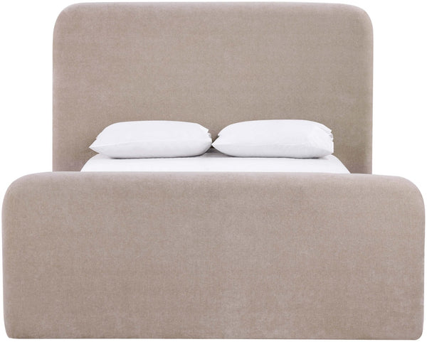 Meridian Furniture Fira Queen Upholstered Platform Bed Curved Headboard Soft Modern Bedroom Frame Taupe Chenille Fabric B1222Taupe-Q