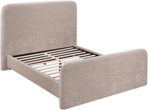 Meridian Furniture Fira Queen Upholstered Platform Bed Curved Headboard Soft Modern Bedroom Frame Taupe Chenille Fabric B1222Taupe-Q