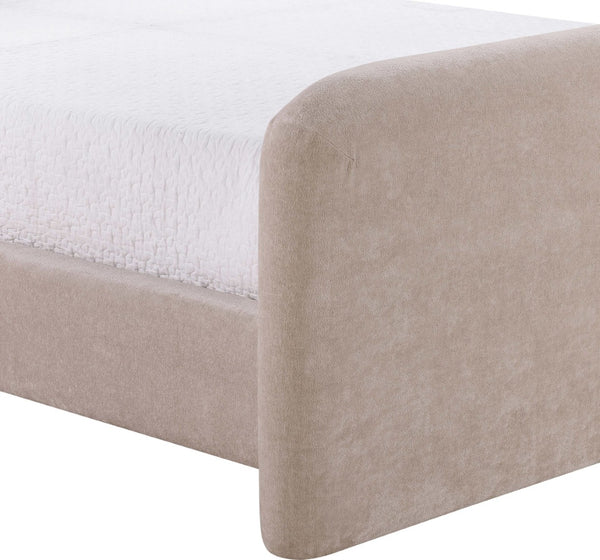 Meridian Furniture Fira Queen Upholstered Platform Bed Curved Headboard Soft Modern Bedroom Frame Taupe Chenille Fabric B1222Taupe-Q