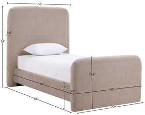 Meridian Furniture Fira Upholstered Twin Bed Soft Curved Headboard for Modern and Contemporary Bedrooms Taupe Chenille Fabric B1222Taupe-T