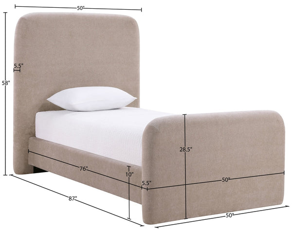 Meridian Furniture Fira Upholstered Twin Bed Soft Curved Headboard for Modern and Contemporary Bedrooms Taupe Chenille Fabric B1222Taupe-T