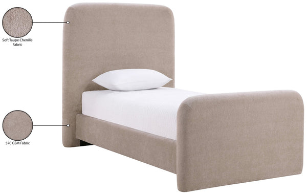 Meridian Furniture Fira Upholstered Twin Bed Soft Curved Headboard for Modern and Contemporary Bedrooms Taupe Chenille Fabric B1222Taupe-T