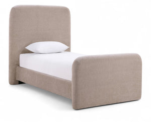 Meridian Furniture Fira Upholstered Twin Bed Soft Curved Headboard for Modern and Contemporary Bedrooms Taupe Chenille Fabric B1222Taupe-T