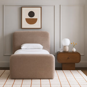 Meridian Furniture Fira Upholstered Twin Bed Soft Curved Headboard for Modern and Contemporary Bedrooms Taupe Chenille Fabric B1222Taupe-T