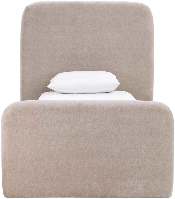 Meridian Furniture Fira Upholstered Twin Bed Soft Curved Headboard for Modern and Contemporary Bedrooms Taupe Chenille Fabric B1222Taupe-T