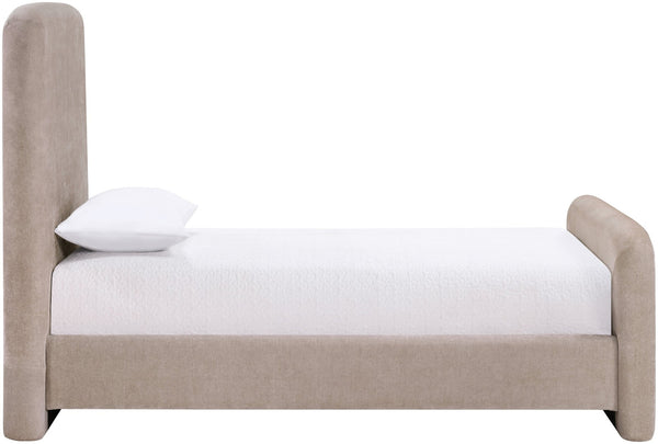Meridian Furniture Fira Upholstered Twin Bed Soft Curved Headboard for Modern and Contemporary Bedrooms Taupe Chenille Fabric B1222Taupe-T