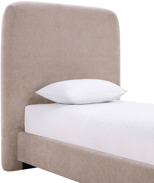 Meridian Furniture Fira Upholstered Twin Bed Soft Curved Headboard for Modern and Contemporary Bedrooms Taupe Chenille Fabric B1222Taupe-T