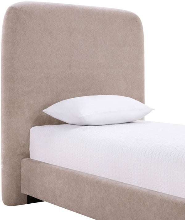 Meridian Furniture Fira Upholstered Twin Bed Soft Curved Headboard for Modern and Contemporary Bedrooms Taupe Chenille Fabric B1222Taupe-T