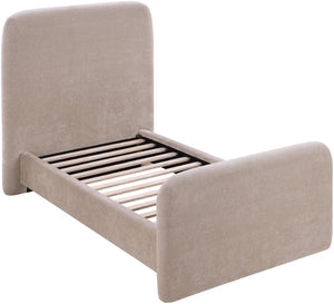 Meridian Furniture Fira Upholstered Twin Bed Soft Curved Headboard for Modern and Contemporary Bedrooms Taupe Chenille Fabric B1222Taupe-T