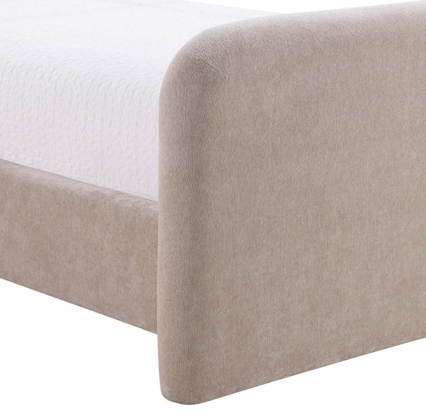 Meridian Furniture Fira Upholstered Twin Bed Soft Curved Headboard for Modern and Contemporary Bedrooms Taupe Chenille Fabric B1222Taupe-T