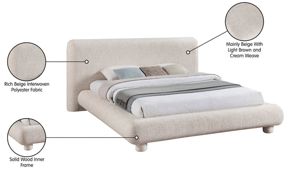Meridian Furniture Blair Upholstered Full Bed with Curved Headboard for Stylish and Comfortable Modern Bedrooms Beige Polyester Fabric B1234Beige-F