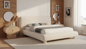 Meridian Furniture Blair Upholstered Full Bed with Curved Headboard for Stylish and Comfortable Modern Bedrooms Beige Polyester Fabric B1234Beige-F