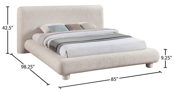 Meridian Furniture Blair Queen Upholstered Bed Curved Headboard Plush Fabric Modern Neutral Bedroom Frame Beige Polyester Fabric B1234Beige-Q