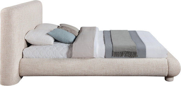 Meridian Furniture Blair Queen Upholstered Bed Curved Headboard Plush Fabric Modern Neutral Bedroom Frame Beige Polyester Fabric B1234Beige-Q
