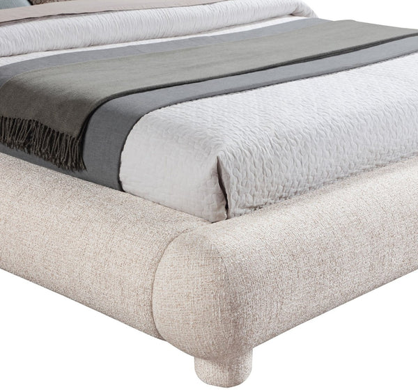 Meridian Furniture Blair Queen Upholstered Bed Curved Headboard Plush Fabric Modern Neutral Bedroom Frame Beige Polyester Fabric B1234Beige-Q
