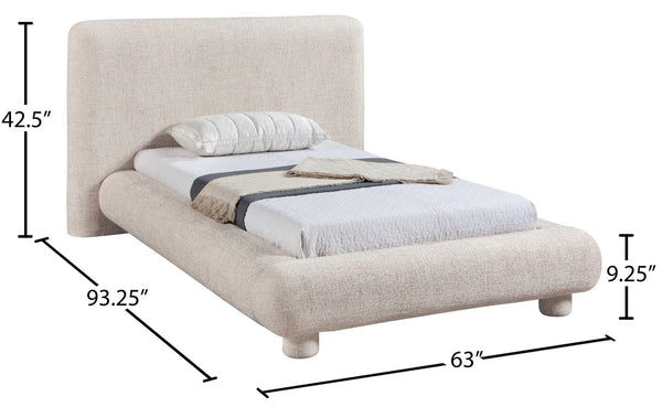 Meridian Furniture Blair Upholstered Twin Bed Rounded Headboard Soft Fabric Frame for Modern Bedroom Decor Beige Polyester Fabric B1234Beige-T