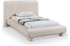 Meridian Furniture Blair Upholstered Twin Bed Rounded Headboard Soft Fabric Frame for Modern Bedroom Decor Beige Polyester Fabric B1234Beige-T