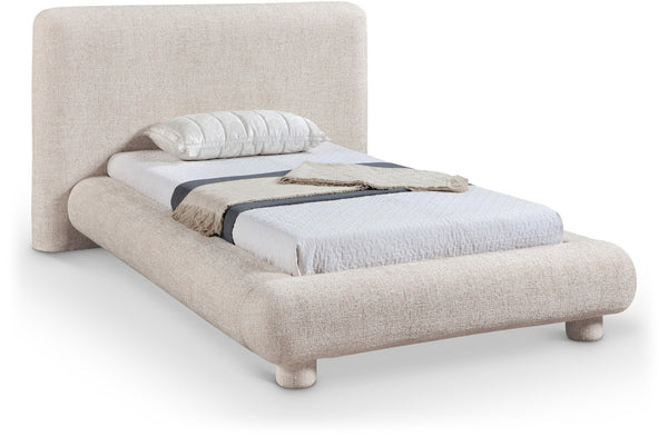 Meridian Furniture Blair Upholstered Twin Bed Rounded Headboard Soft Fabric Frame for Modern Bedroom Decor Beige Polyester Fabric B1234Beige-T