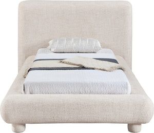 Meridian Furniture Blair Upholstered Twin Bed Rounded Headboard Soft Fabric Frame for Modern Bedroom Decor Beige Polyester Fabric B1234Beige-T