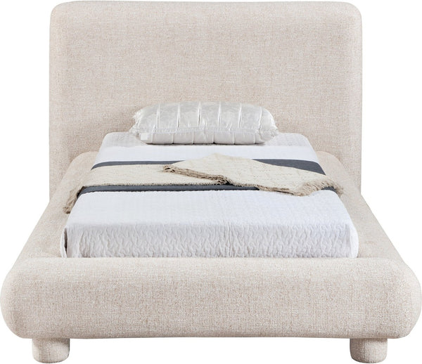 Meridian Furniture Blair Upholstered Twin Bed Rounded Headboard Soft Fabric Frame for Modern Bedroom Decor Beige Polyester Fabric B1234Beige-T