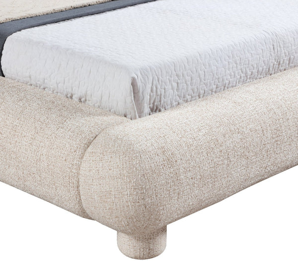 Meridian Furniture Blair Upholstered Twin Bed Rounded Headboard Soft Fabric Frame for Modern Bedroom Decor Beige Polyester Fabric B1234Beige-T