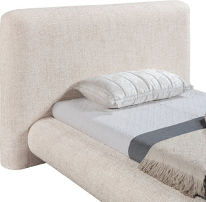Meridian Furniture Blair Upholstered Twin Bed Rounded Headboard Soft Fabric Frame for Modern Bedroom Decor Beige Polyester Fabric B1234Beige-T