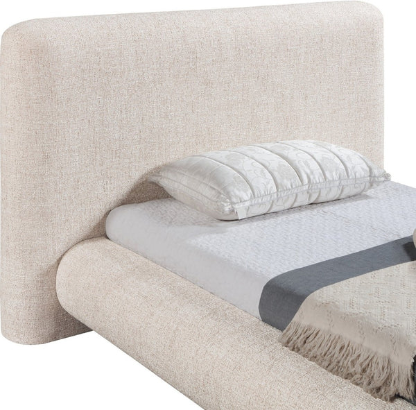 Meridian Furniture Blair Upholstered Twin Bed Rounded Headboard Soft Fabric Frame for Modern Bedroom Decor Beige Polyester Fabric B1234Beige-T