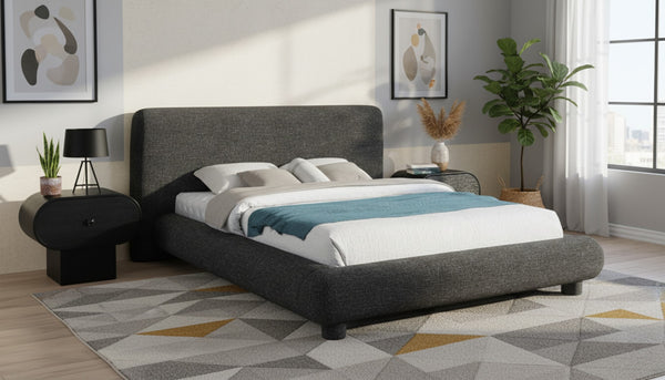 Meridian Furniture Blair Upholstered Full Bed with Curved Headboard for Stylish and Comfortable Modern Bedrooms Black Polyester Fabric B1234Black-F