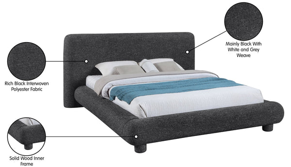 Meridian Furniture Blair Upholstered King Bed Curved Padded Headboard Stylish Frame for Modern Bedroom Black Polyester Fabric B1234Black-K