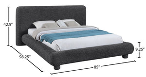 Meridian Furniture Blair Queen Upholstered Bed Curved Headboard Plush Fabric Modern Neutral Bedroom Frame Black Polyester Fabric B1234Black-Q