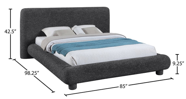 Meridian Furniture Blair Queen Upholstered Bed Curved Headboard Plush Fabric Modern Neutral Bedroom Frame Black Polyester Fabric B1234Black-Q