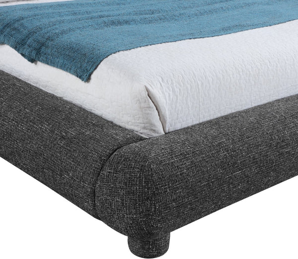 Meridian Furniture Blair Queen Upholstered Bed Curved Headboard Plush Fabric Modern Neutral Bedroom Frame Black Polyester Fabric B1234Black-Q