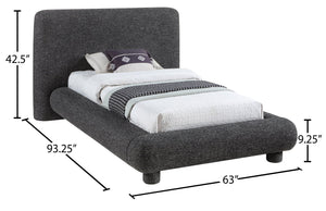 Meridian Furniture Blair Upholstered Twin Bed Rounded Headboard Soft Fabric Frame for Modern Bedroom Decor Black Polyester Fabric B1234Black-T
