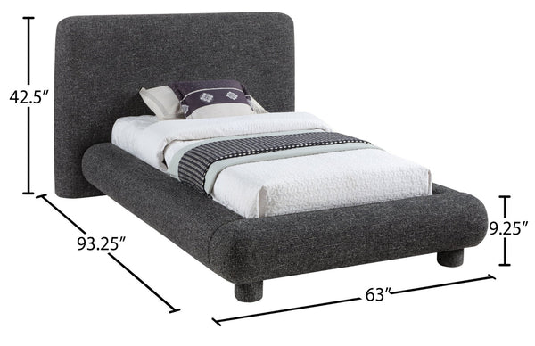 Meridian Furniture Blair Upholstered Twin Bed Rounded Headboard Soft Fabric Frame for Modern Bedroom Decor Black Polyester Fabric B1234Black-T