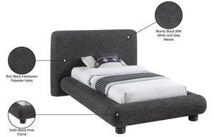 Meridian Furniture Blair Upholstered Twin Bed Rounded Headboard Soft Fabric Frame for Modern Bedroom Decor Black Polyester Fabric B1234Black-T