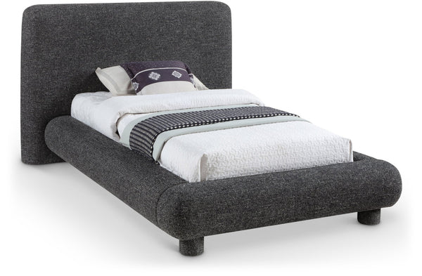 Meridian Furniture Blair Upholstered Twin Bed Rounded Headboard Soft Fabric Frame for Modern Bedroom Decor Black Polyester Fabric B1234Black-T